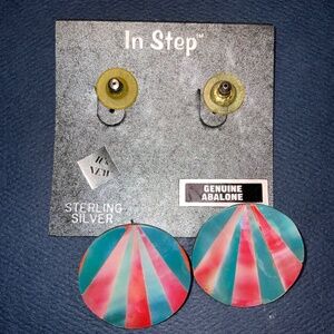 Earrings sterling  silver setting w/ mother of pearl & genuine abalone w/studs